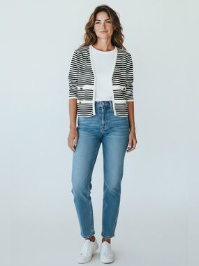 Katherine New York Nautical Striped Jacket // Black & White // XL